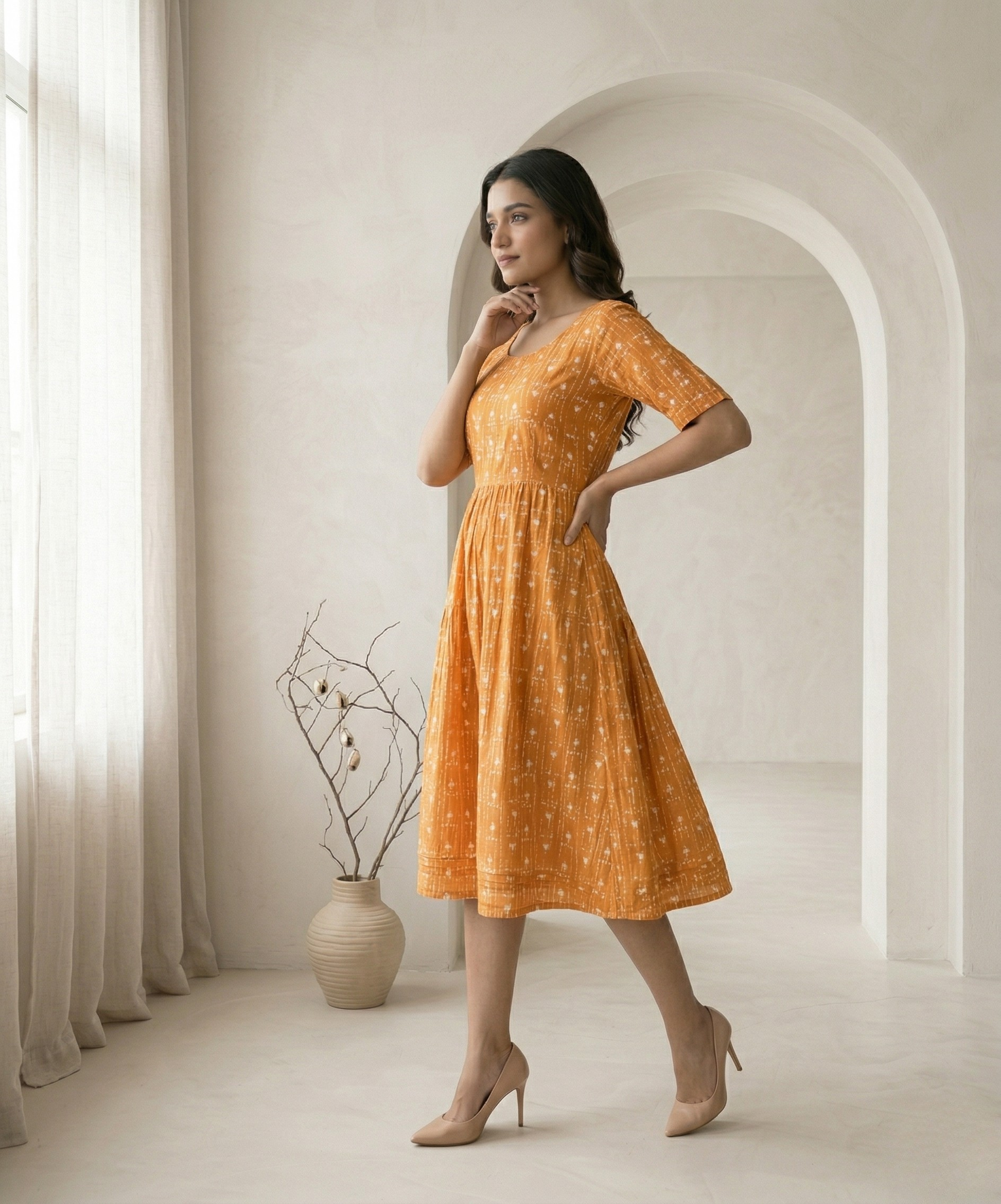 Amber Glow Fit-and-Flare